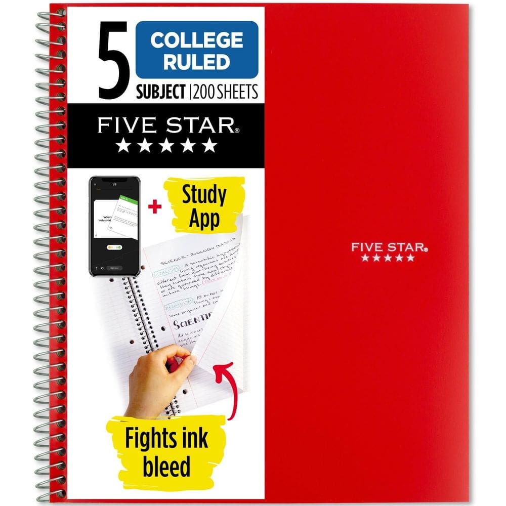 Caderno Five Star Spiral 5 Subject College Ruled 22x28cm