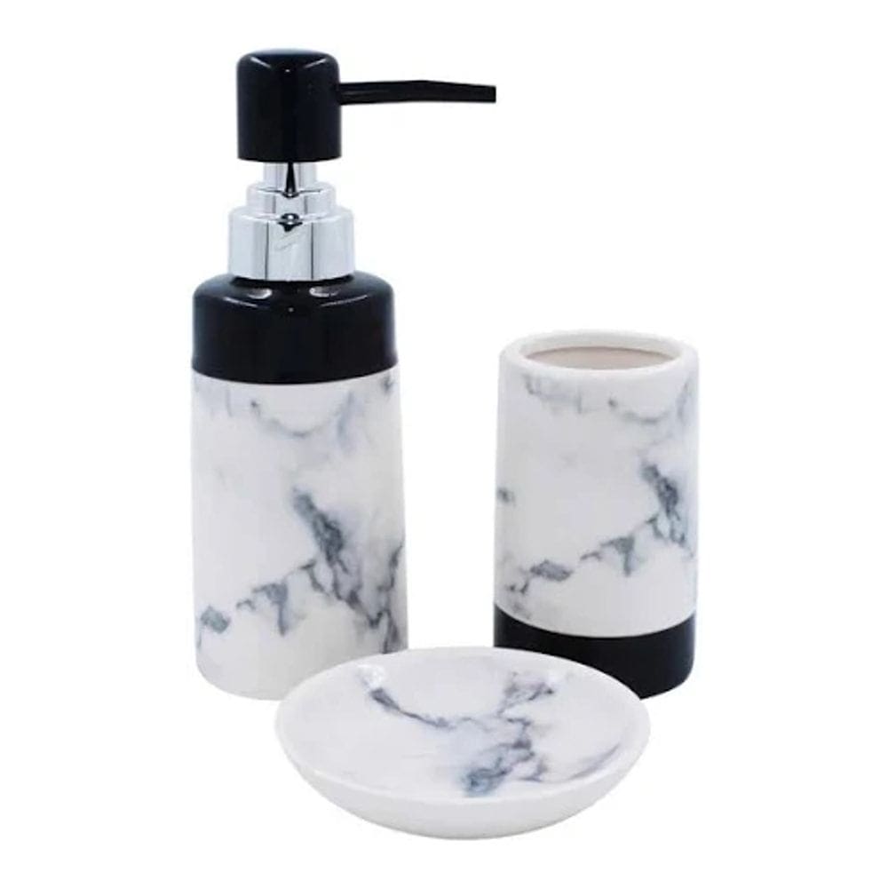 Kit Banheiro Cerâmica Saboneteira Porta Escova 3 Peças Conjunto Organizador Decoração Lavabo