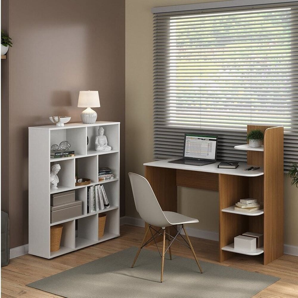 Conjunto Escrivaninha Link e Estante Book com Diversos Nichos Branco
