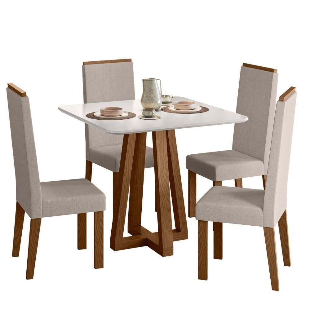 Sala de Jantar Mesa Quadrada Livia Piccola e 4 Cadeiras Livia - Madeira/MDF, Tecido Suede - Sonetto