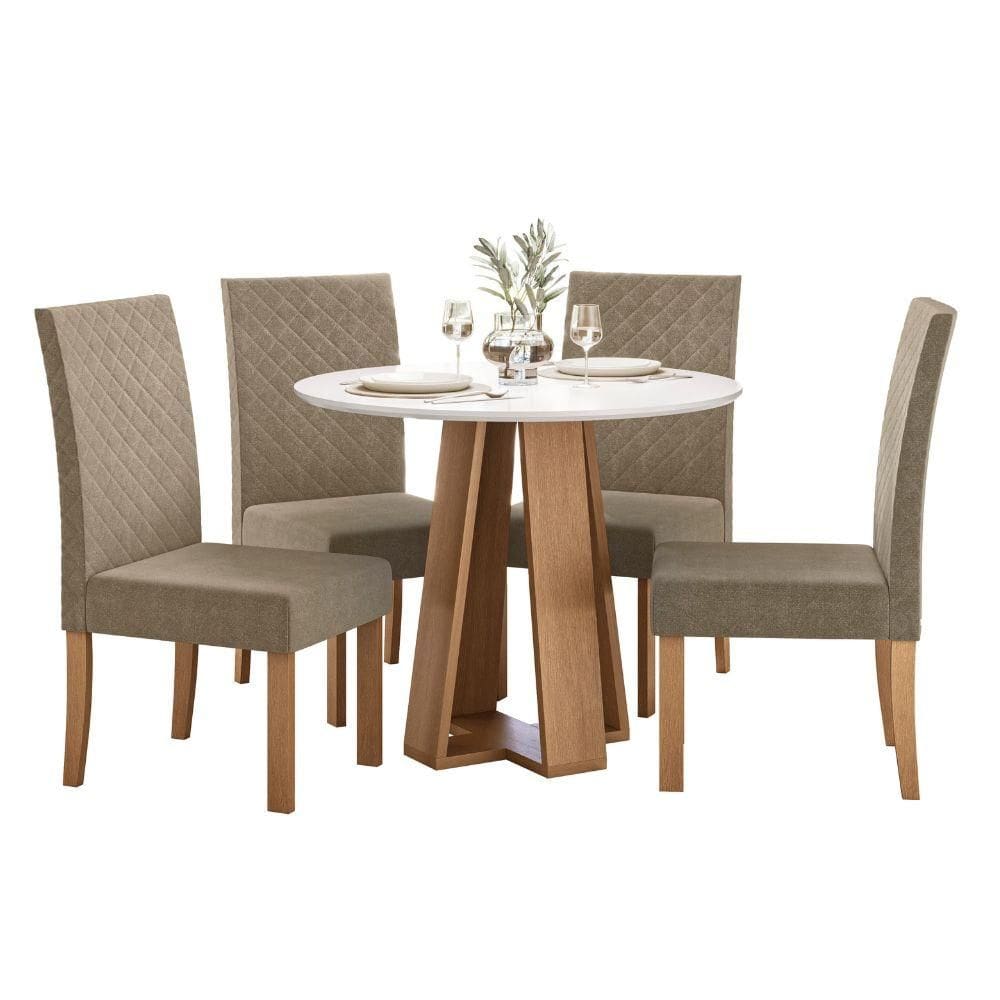 Sala de Jantar Mesa Redonda Estilo e 4 Cadeiras Elegance Semplice -  MDF/MDP, Veludo – Sonetto