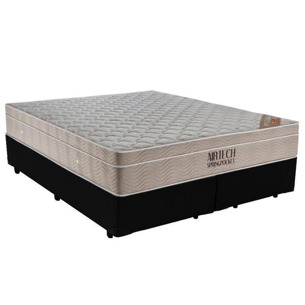 Cama Box Queen Bipartido Sintético + Colchão Ortobom Airtech Molas Ensacadas 158x198x65 Preto