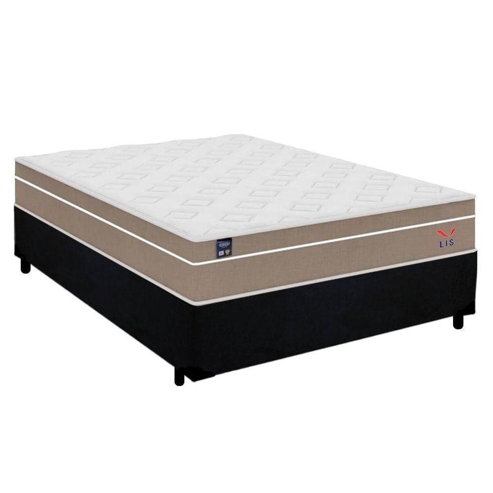 Cama Box Casal Suede + Colchão Lis Molas Ensacadas Plumatex 138cm ? Suporta Até 120 Kg Por Pessoa Preto