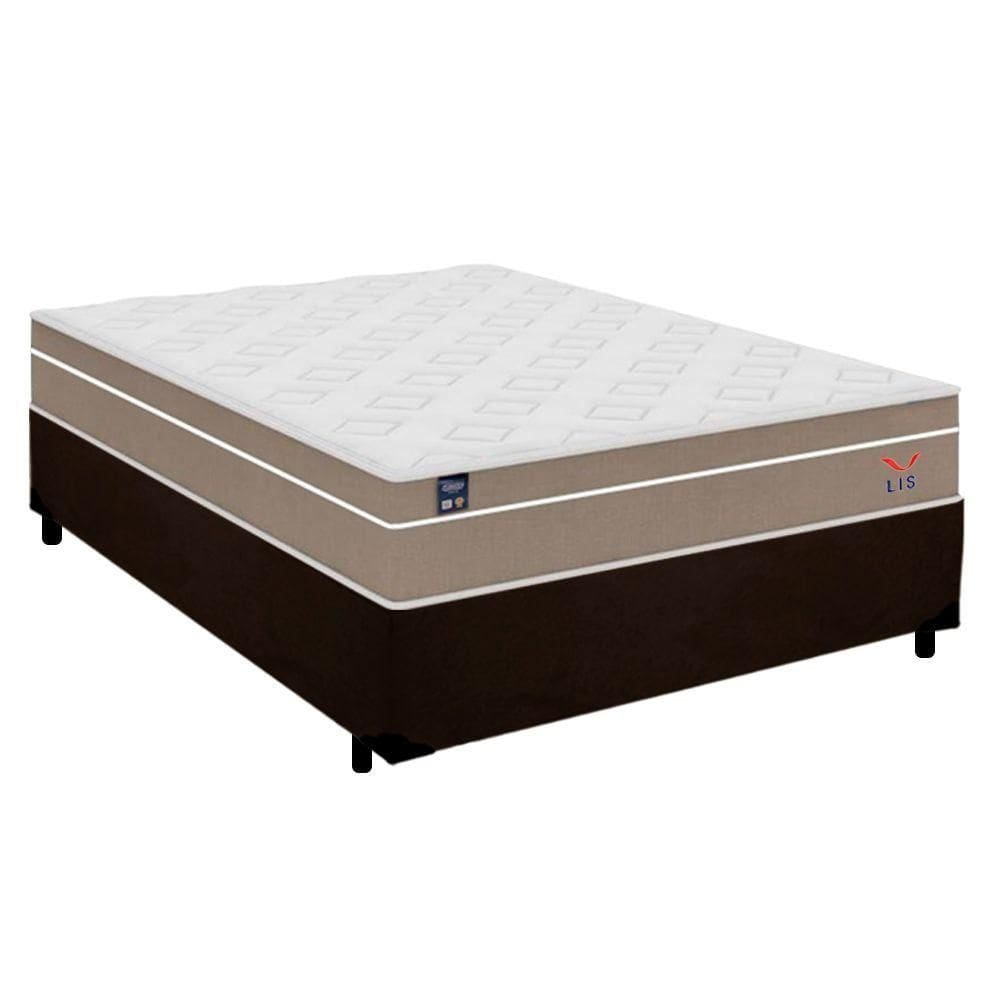 Cama Box Casal Suede + Colchão Lis Molas Ensacadas Plumatex 138cm ? Suporta Até 120 Kg Por Pessoa Marrom