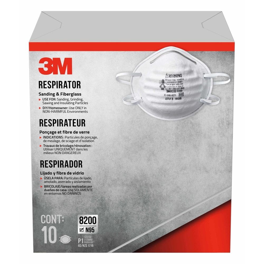Respirador 3M 8200HB5-A N95 Paquete de 10 para Lijado y Fibra de Vidrio