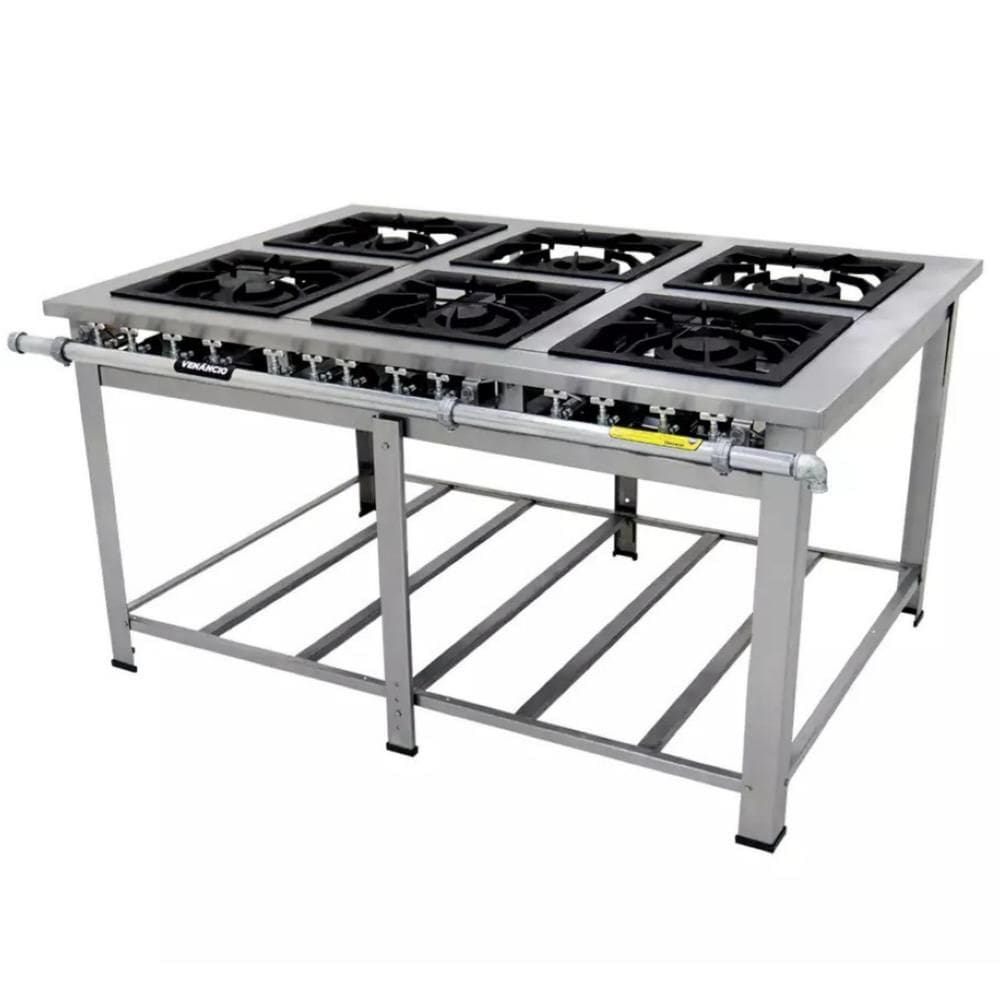 Fogao 6 Bocas 40X40cm Gas Glp Baixa Pressao Mi6 Maxxi Perfil 10Cm De Pe - Venancio