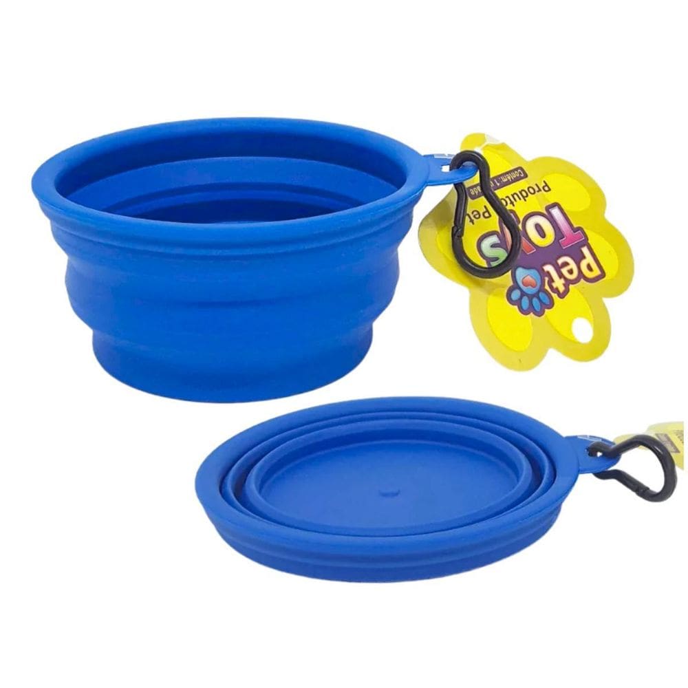 Comedouro Bebedouro Retrátil Para Cães E Gatos 400 Ml Azul