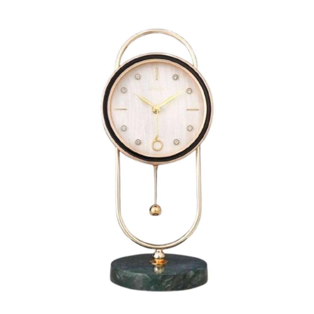 Relógio De Mesa Redondo Madre Perola Base Redonda Mármore