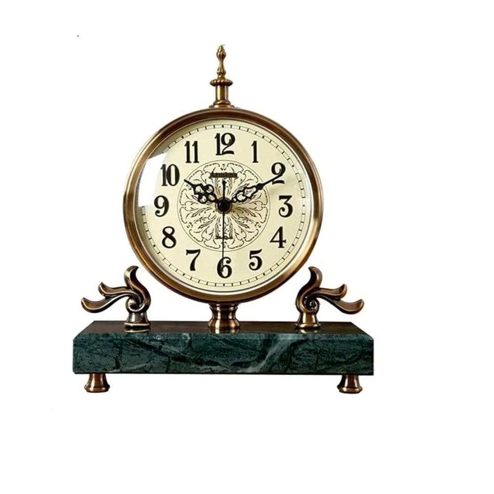 Relógio De Mesa Redondo Base Mármore Cor Cobre