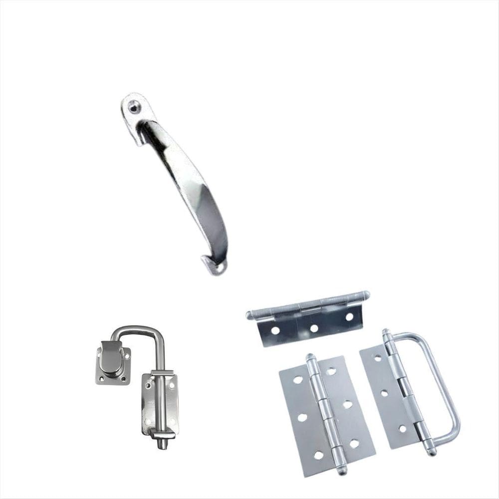 Puxador + Trinco + Dobradiças Porta Camarão Cromado Ursich