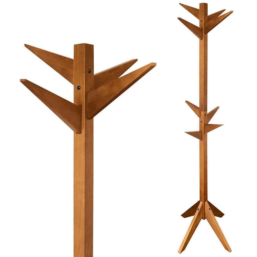 Mancebo Cabideiro Chão Madeira Com Arara De Roupas E Bolsa