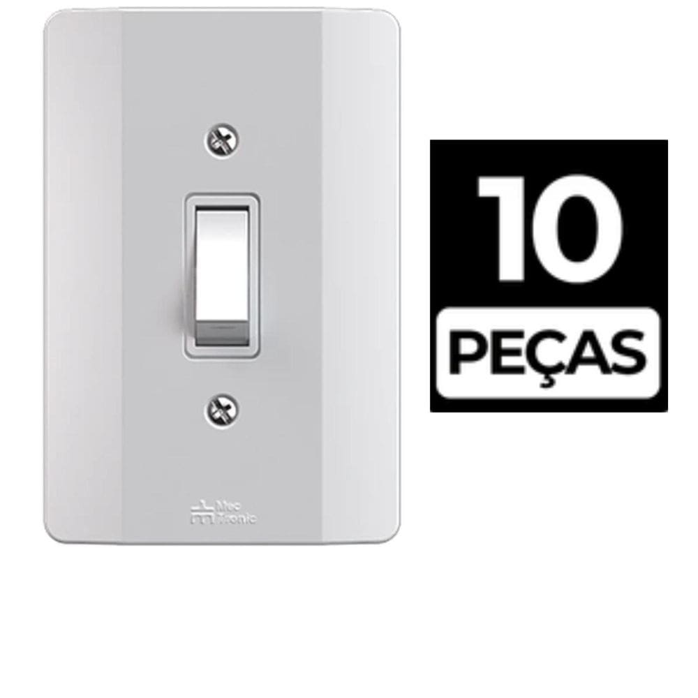 Kit 10 Conjunto 1 Tecla Simples 10A Branco Mec-Tronic