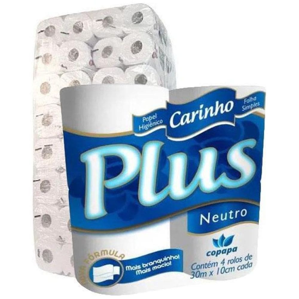 Papel Higiênico Carinho Plus Folha Simples 30M 64 Rolos