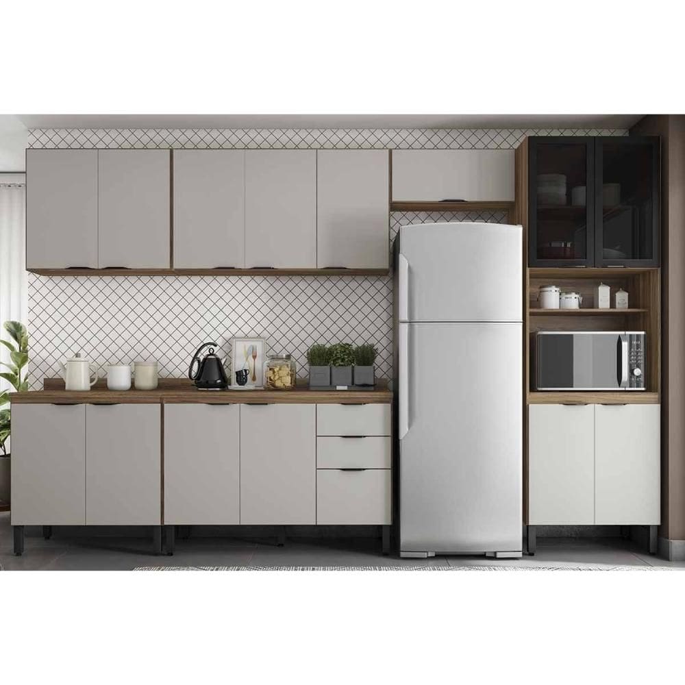 Cozinha Completa Firenze 6 Peças (3Aéreos+2Balcões+1Paneleiro) C6P128 Amendola/Nude Prime TX - Demóbile