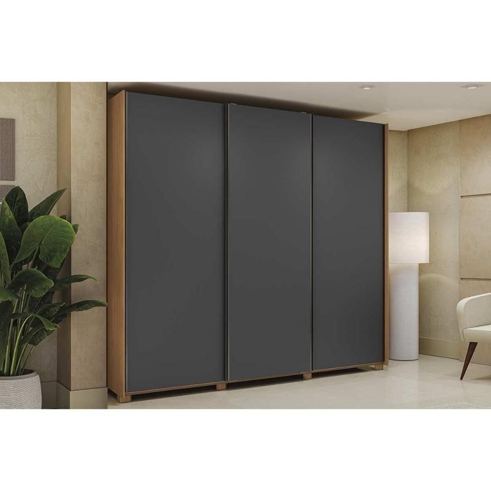 Guarda Roupa Casal 3 Portas de Correr e 4 Gavetas c/ Pés CB03T582 Canela/Grafite - Kappesberg