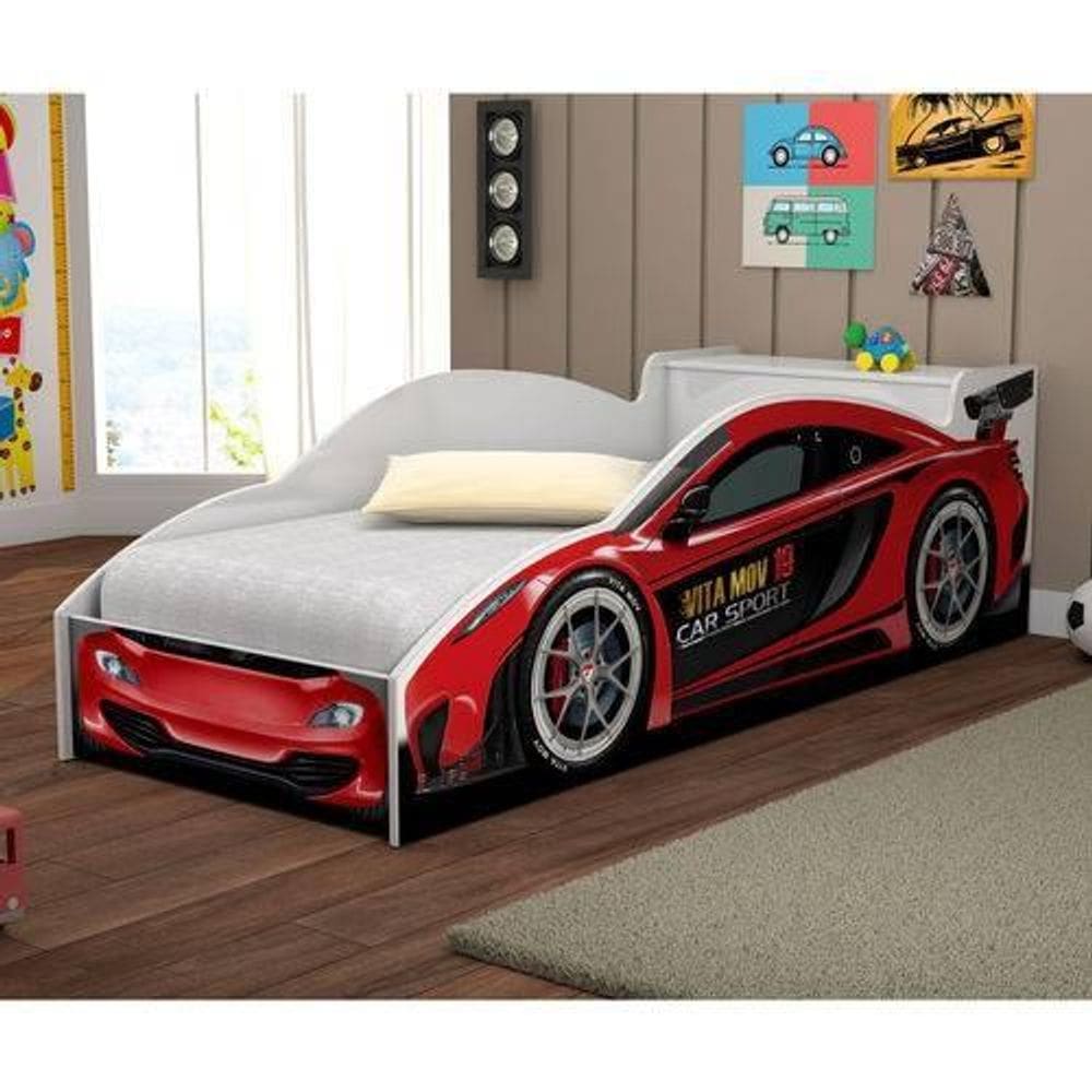Cama Solteiro Carro de Corrida Vermelho Vitamov