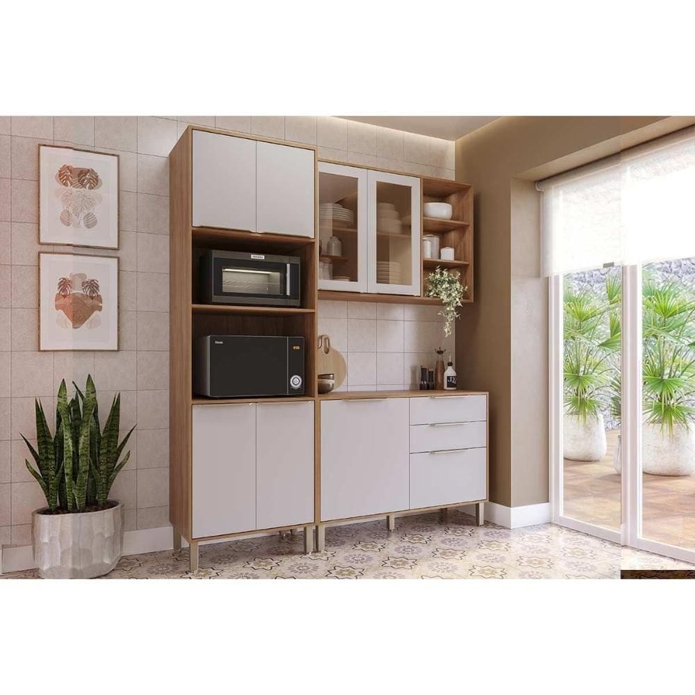 Cozinha Completa Brilhante 3 Peças (1Aéreo+1Balcão+1Paneleiro) C3P55 Cinamomo/Off White - MGM