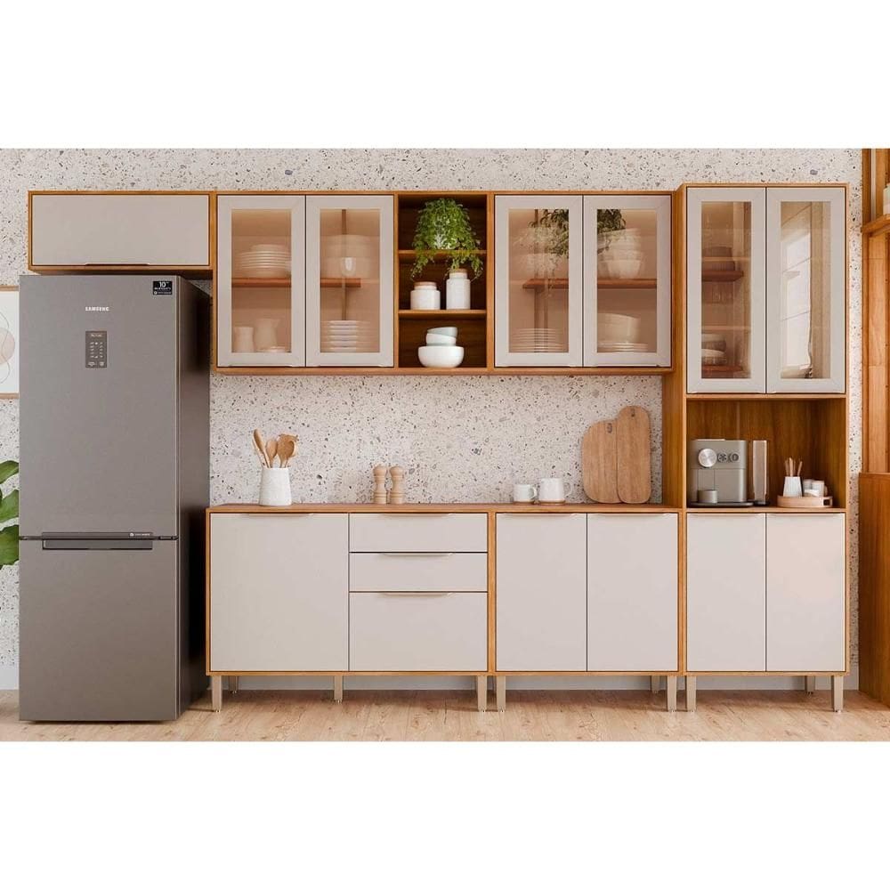 Cozinha Completa Brilhante 6 Peças (3Aéreos+2Balcões+1Paneleiro) C6P130 Cinamomo/Off White - MGM