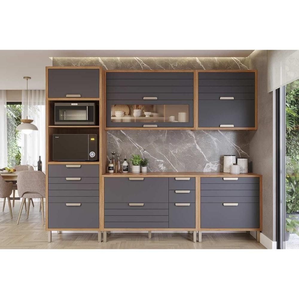 Cozinha Completa Eloise 5 Peças (2Aéreos+2Balcões+1TorreQuente) C5P161 Cinamomo/Titanium - MGM