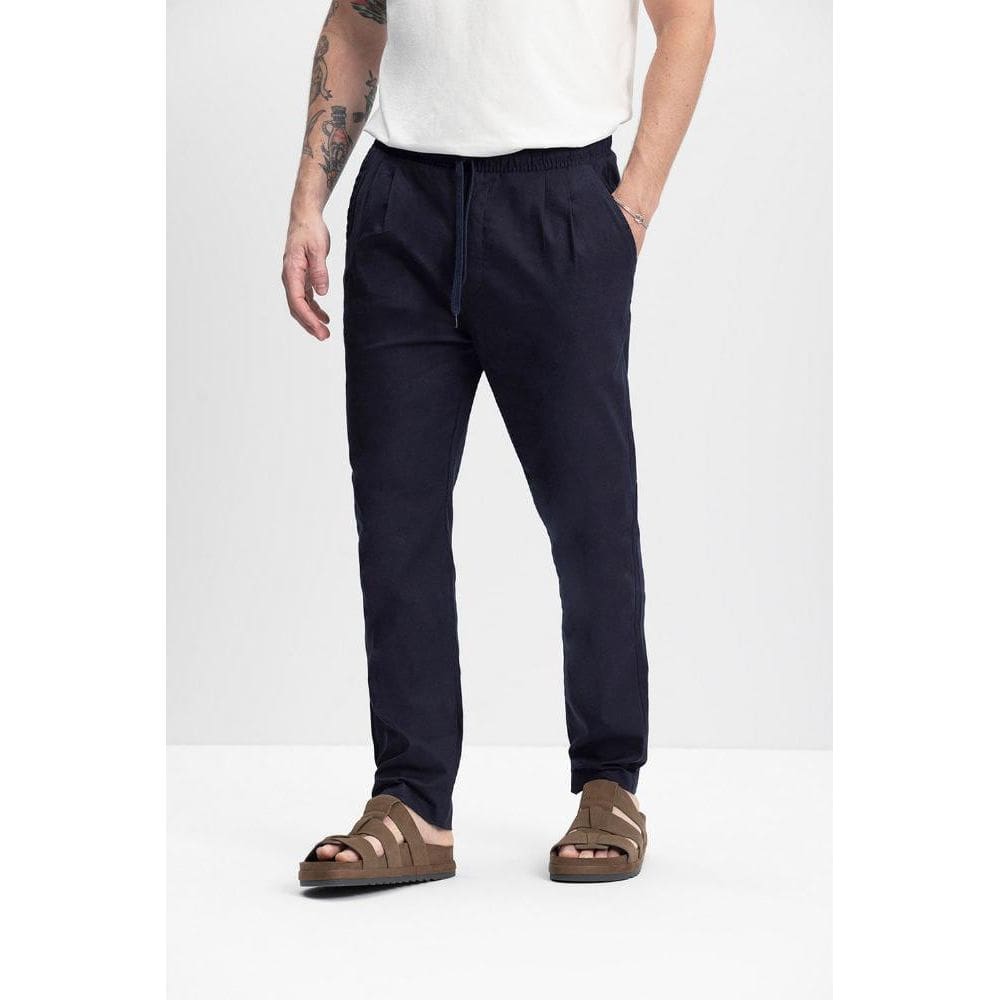 Calça Masculina Em Linho Essendi Azul Escuro