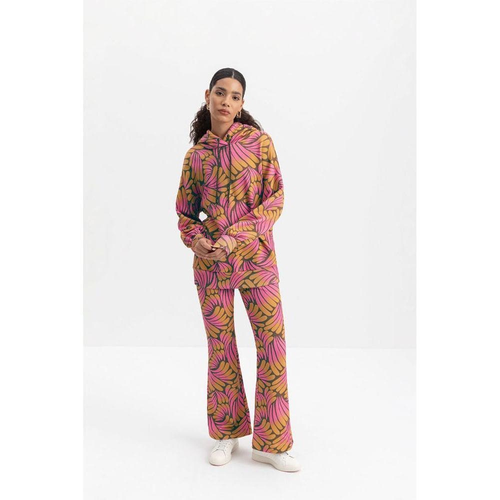Calça Feminina Flare Em Moletom Estampada Essendi Marrom