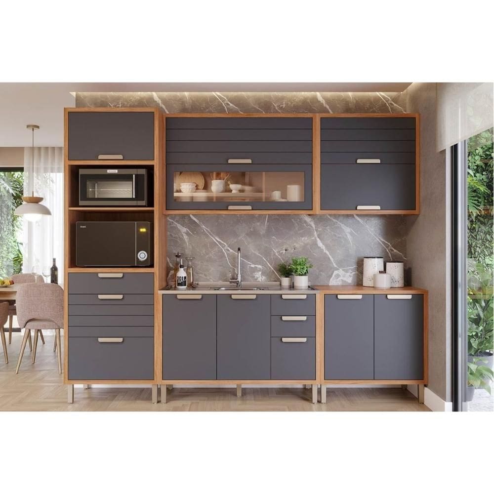 Cozinha Completa Eloise 5 Peças (2Aéreos+2Balcões+1TorreQuente) C5P160 Cinamomo/Titanium - MGM