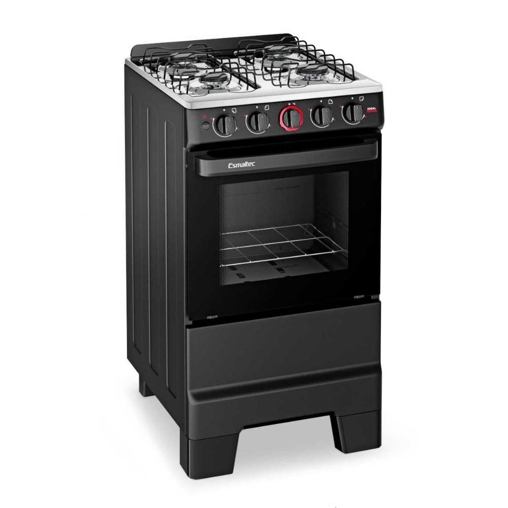 Fogão a Gás 4 Bocas Automático Ideal Super Preto Mesa Inox F4IAP - Esmaltec