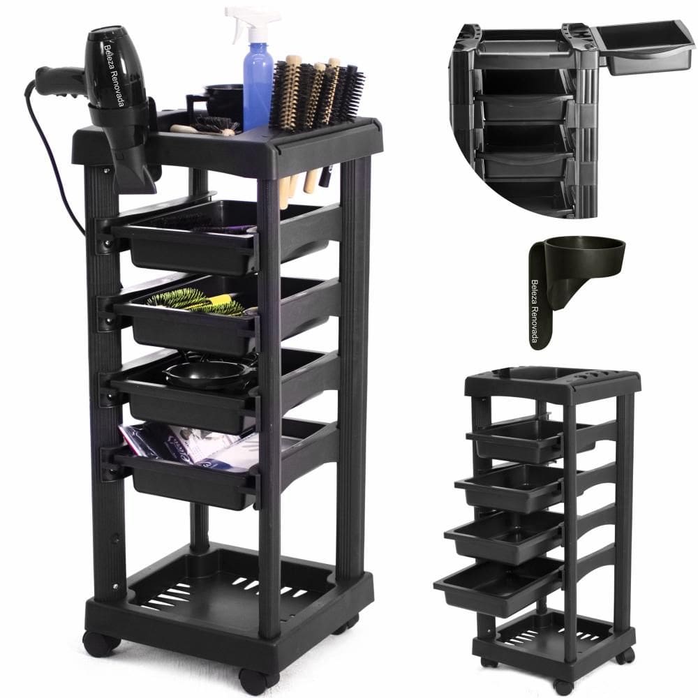 Carrinho Auxiliar multiuso organizador 4 gavetas salão de beleza estética manicure santa clara