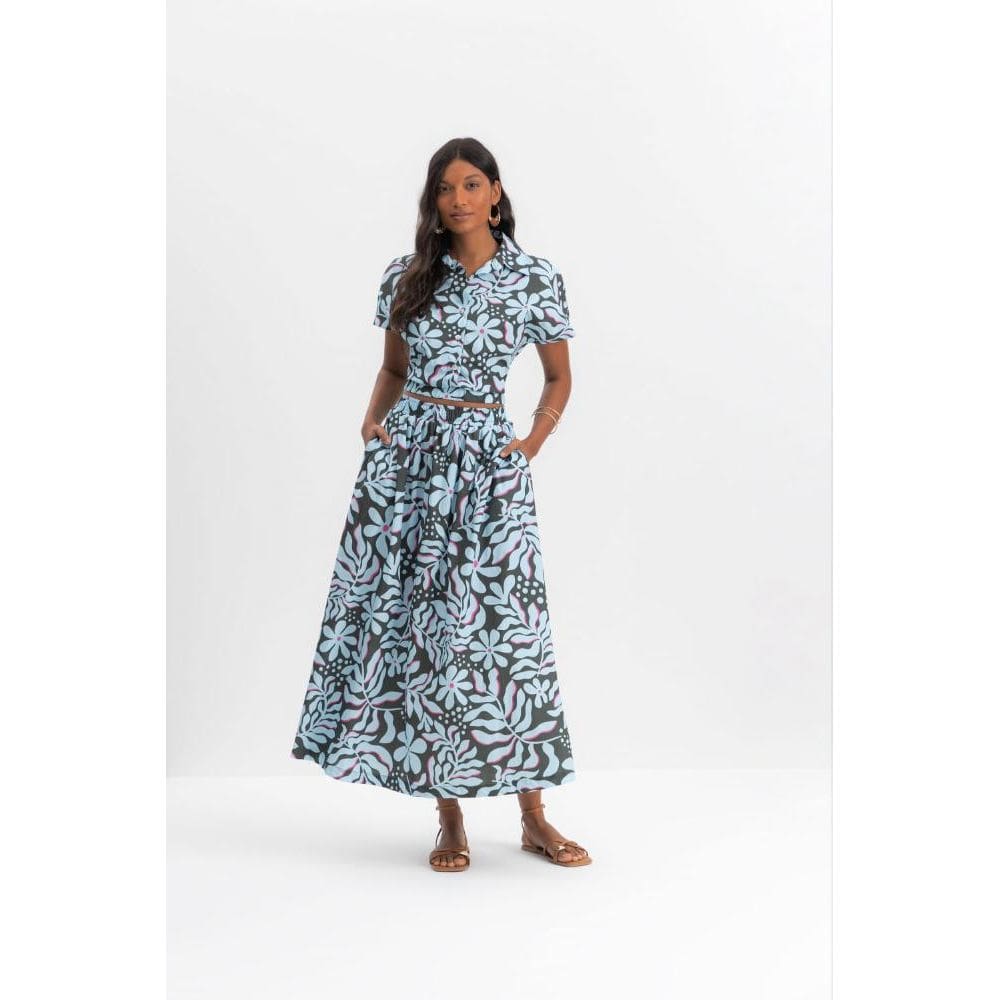 Saia Longa Feminina Em Tricoline Essendi Verde Escuro