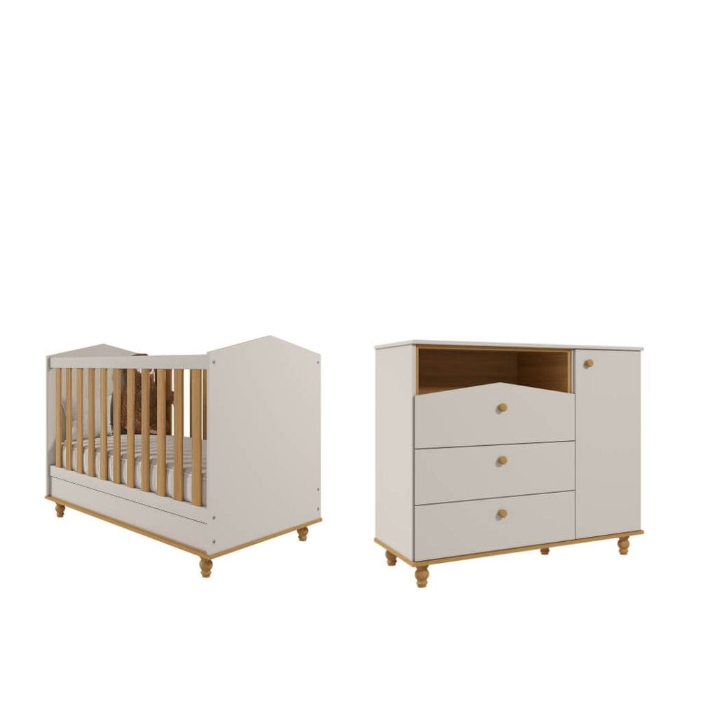 Quarto Bebe Berço e Cômoda Permobili Casinha Mimo MDF