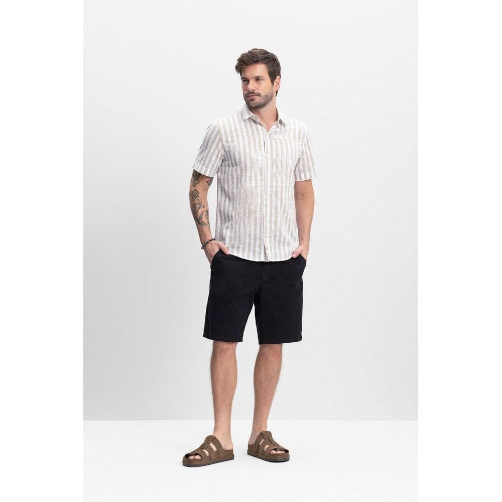 Camisa Masculina Listrada Essendi Camel Médio