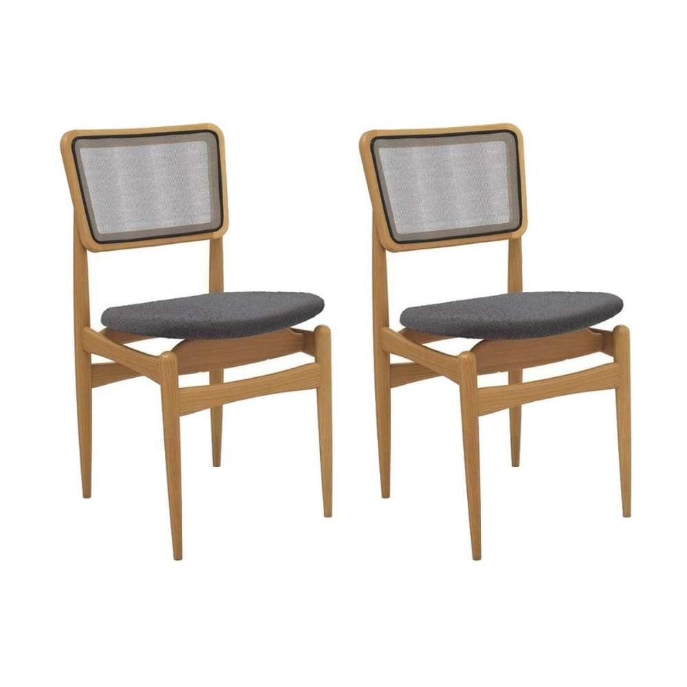 Cadeira Sala de Jantar Stela 1CMM013CA Premium Madeira Maciça Kit 2 Un Carvalho/Boucle Bege Fendi/Tela Bege - Kappesberg