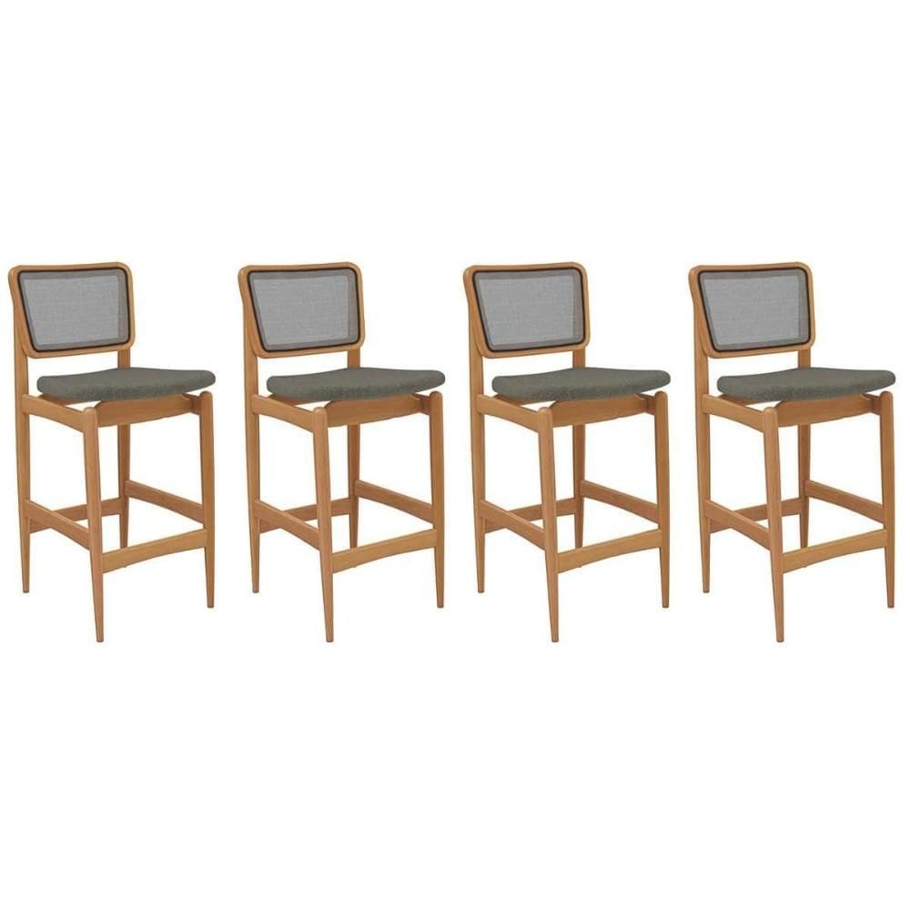 Banqueta Sala de Jantar Liz 1BMM009CA Premium Madeira Maciça Kit 4 Un Carvalho/Linho Escuro/Tela Grafite - Kappesberg