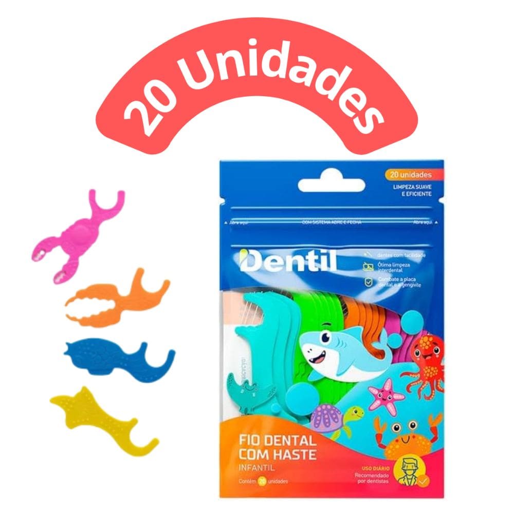 Fio Dental Infantil Dentil com Haste 20 Unidades Limpeza Completa