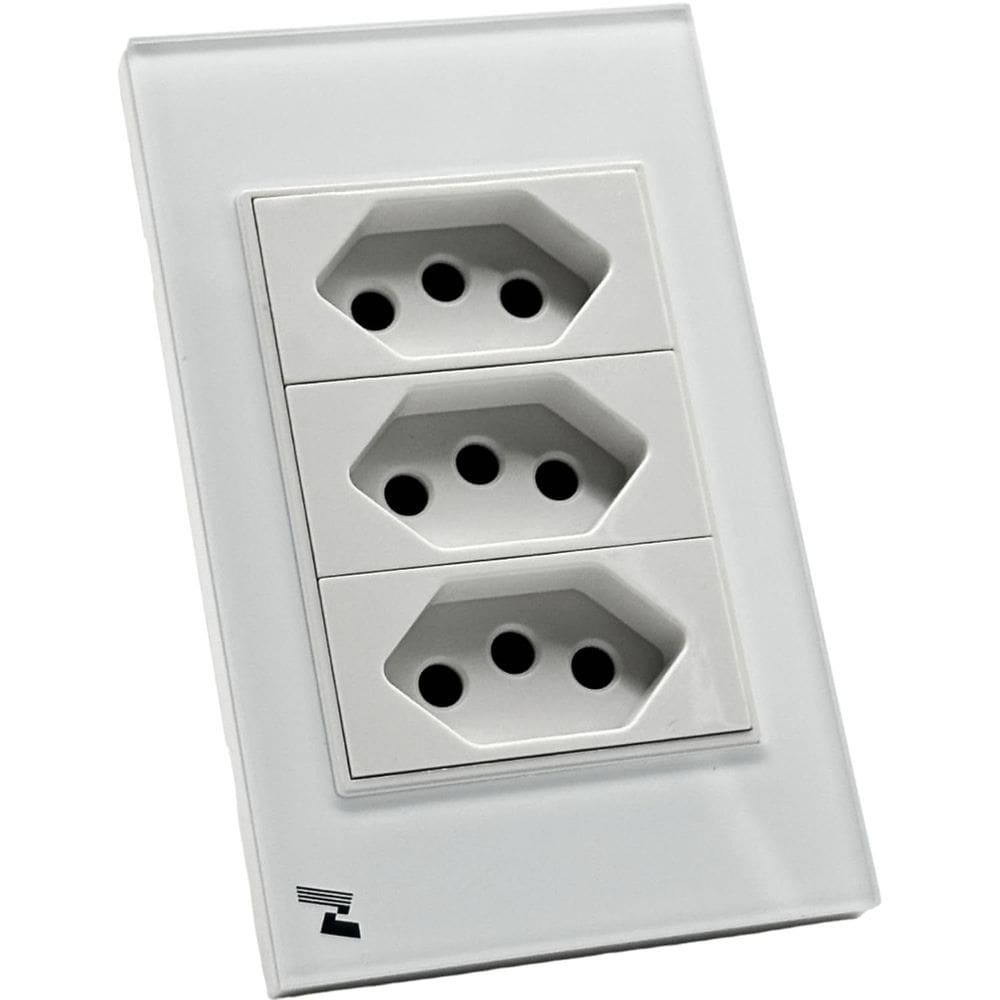 Tomada Tripla Novadigital Frontal em Vidro Temperado para 10 e 20 Amper Bivolt (Preta)