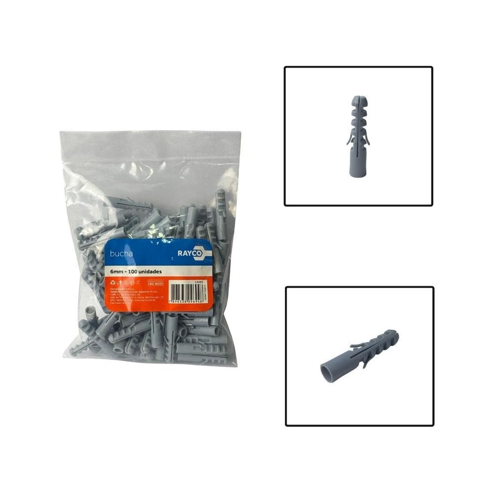 Pacote Bucha Fixa Sem Anel 6X30Mm 100 Unidades