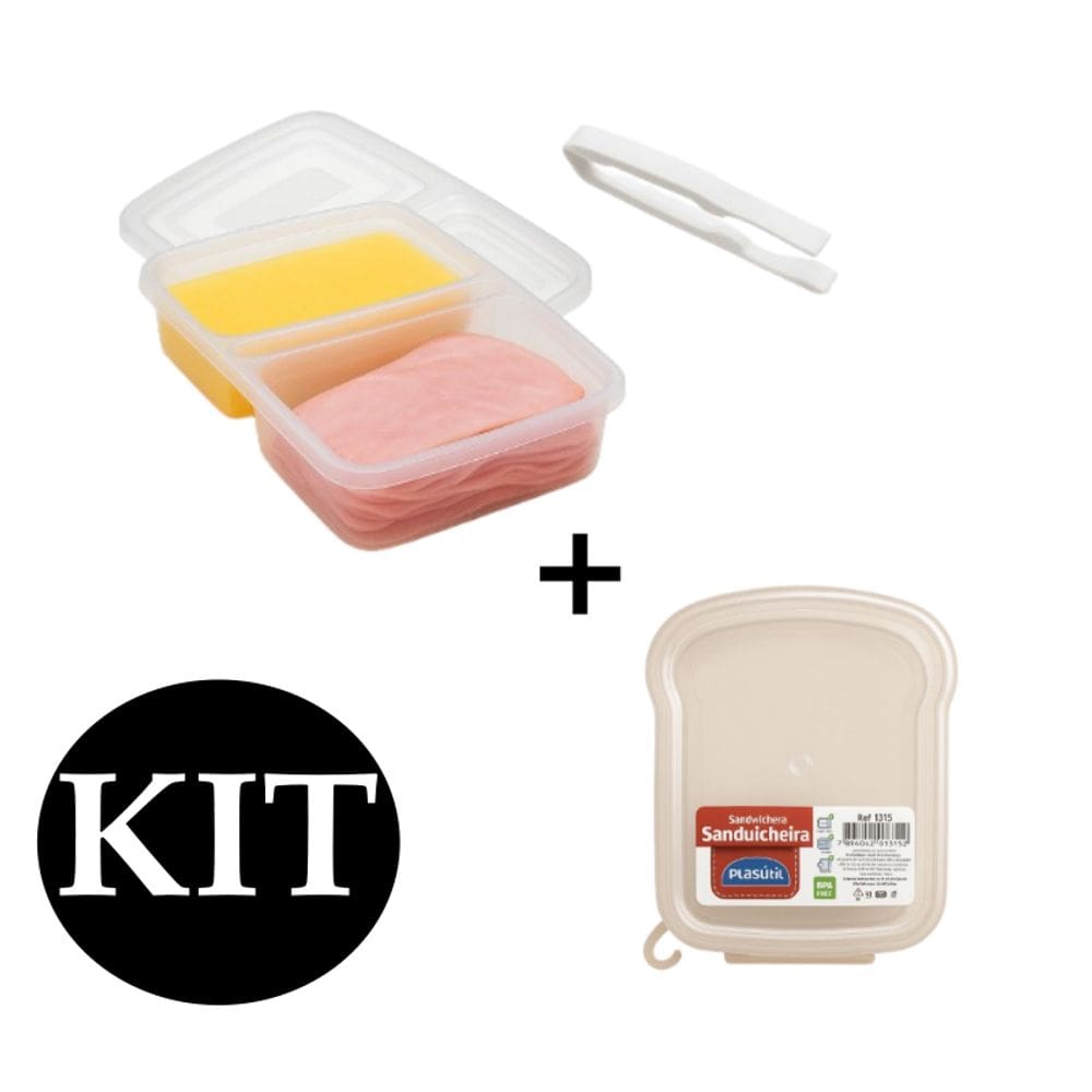 Porta Frios Hermetico Plastico Com Pinça Pegador + Sanduicheira Misteira Trasparente