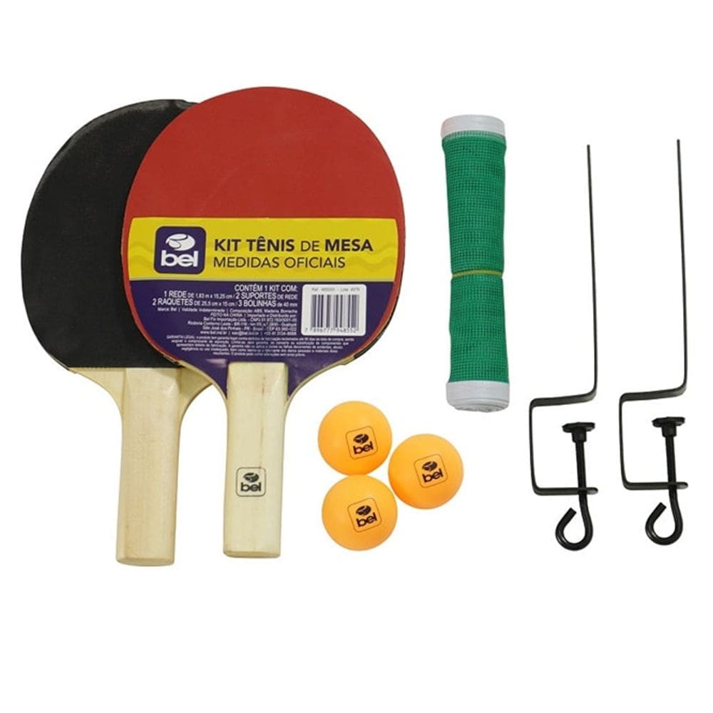 Kit Tênis de Mesa Ping-Pong: 2 Raquetes, Suporte, Rede e 3 Bolinhas BEL