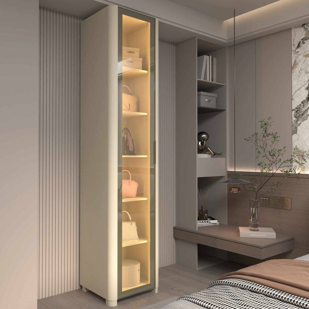 Guarda Roupa Sapateira Modular Reflecta 1 Porta LED Innova Off White - Gelius