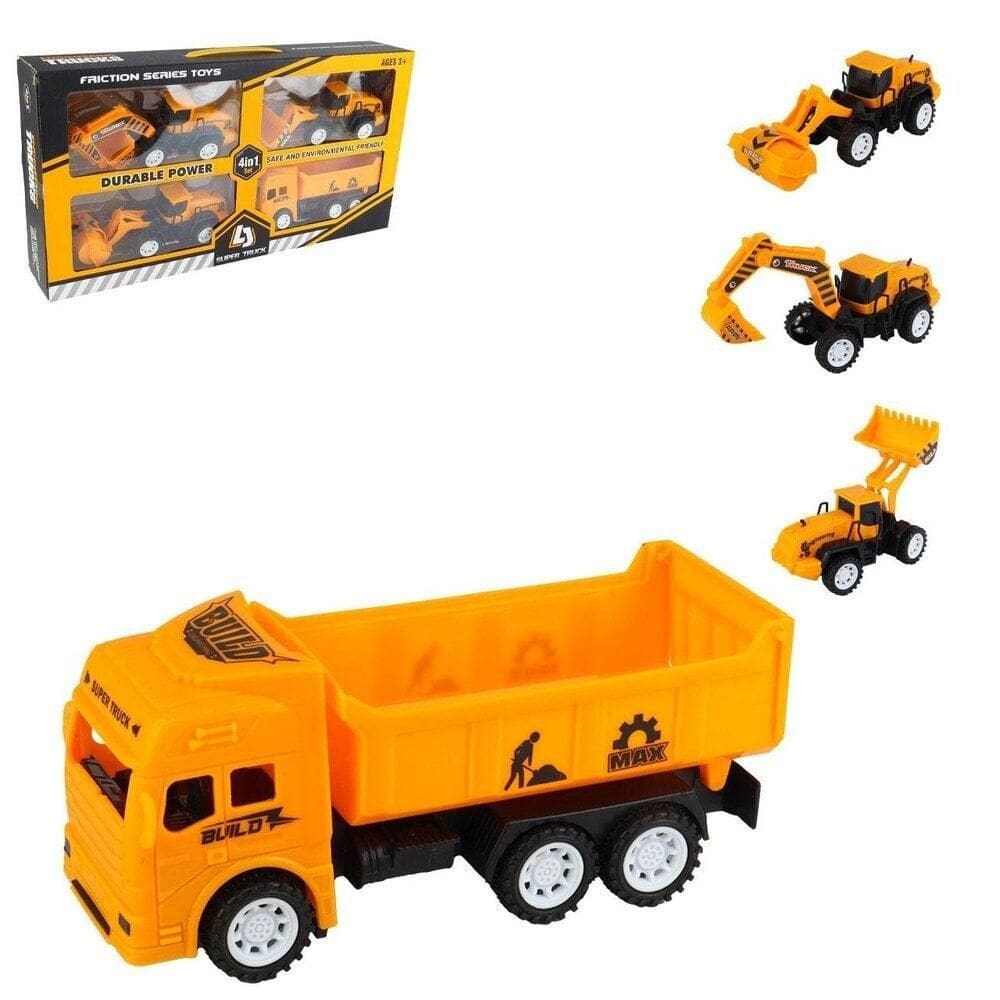 Caminhão de Fricção 4 Peças Construção Articulado - Tudo em Caixa