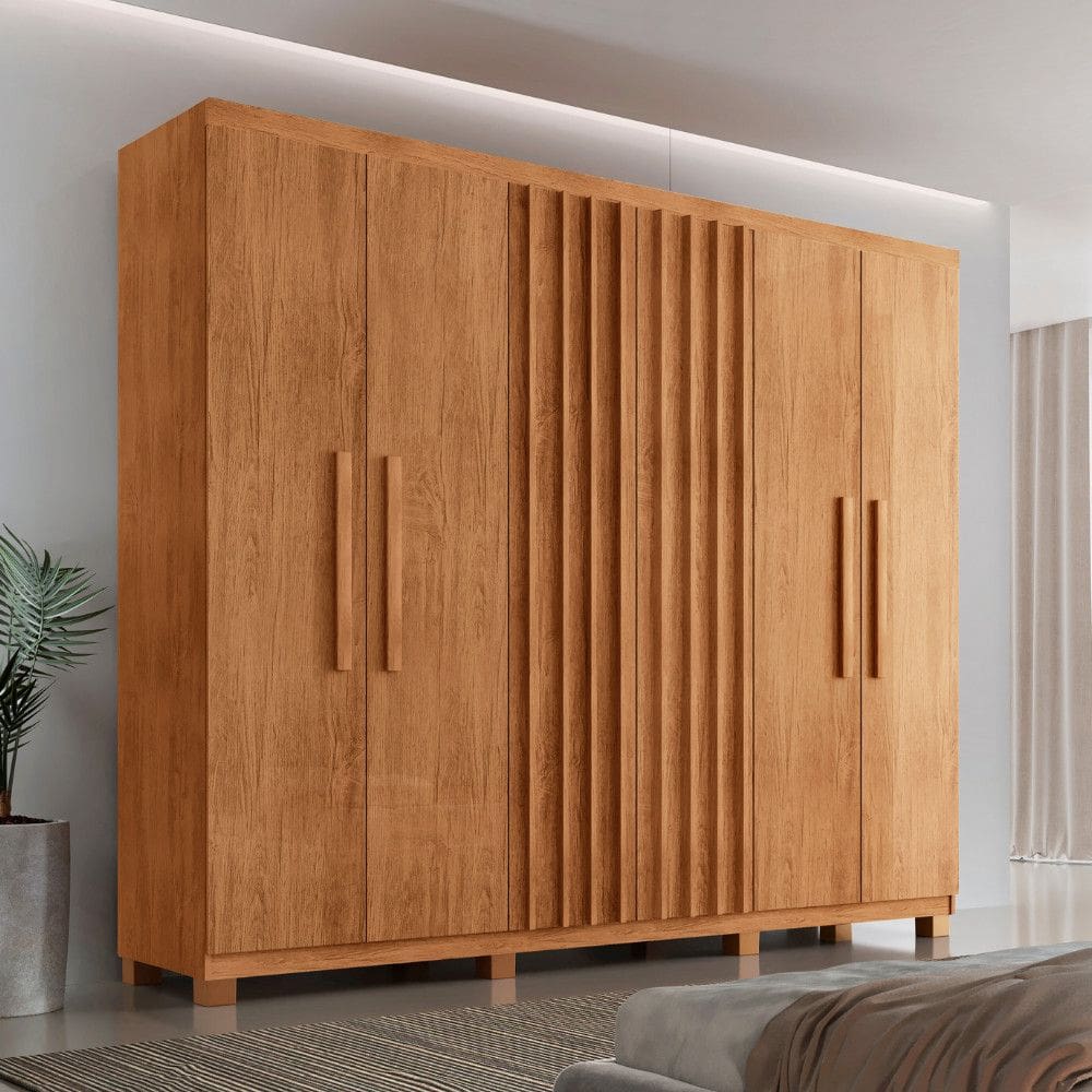 Guarda Roupa Casal Roma 100 MDF 6 Portas e 2 Gavetas com Pes
