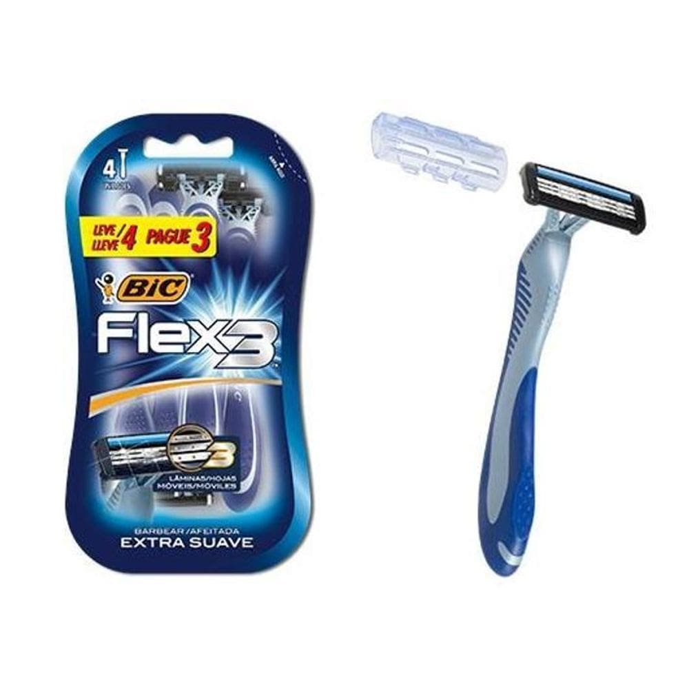 Barbeador Bic Flex 3 Extrasuave Descartável 4 Unidades