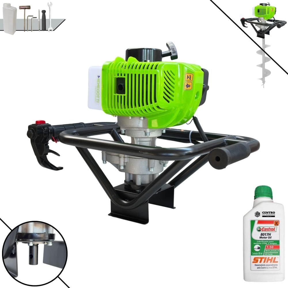 Trado Motorizado Sem Broca À Gasolina Menegotti MPS52 52cc 1,8HP 9.000rpm Perfurador de Solo Profissional + ÓLEO STIHL 8017 EXTRA
