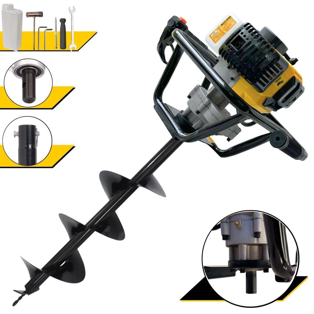 Perfurador Trado À Gasolina Lynus PSL517 52cc 1,8HP 9.000rpm Motor 2T Máquina Fura Terra Profissional Com Broca 80x20cm