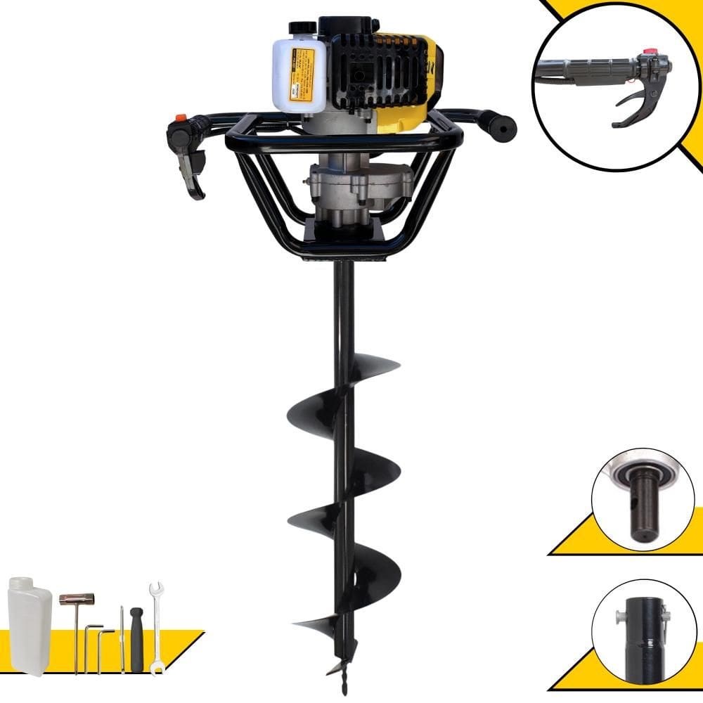 Perfurador de Solo Máquina Fura Terra Trado Motorizado Lynus PSL517 À Gasolina 2 Tempos 52cc 1,8HP 9.000rpm Profissional + Broca 80x20cm