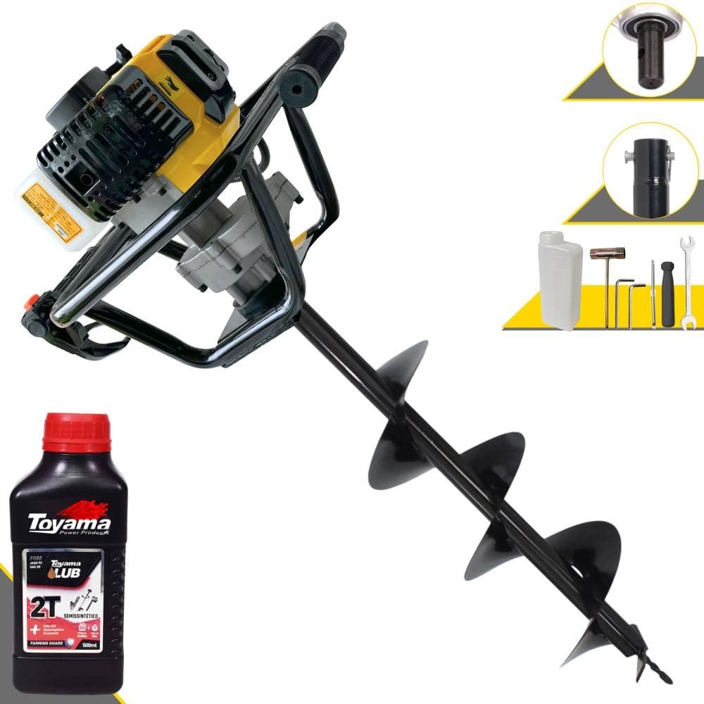 Perfurador de Solo Polaca Cavadeira Lynus PSL-517 À Gasolina 52cc 1,8HP 9.000rpm Alta Performance P/ Construção Civil + Broca 80x20cm + ÓLEO TOYAMA