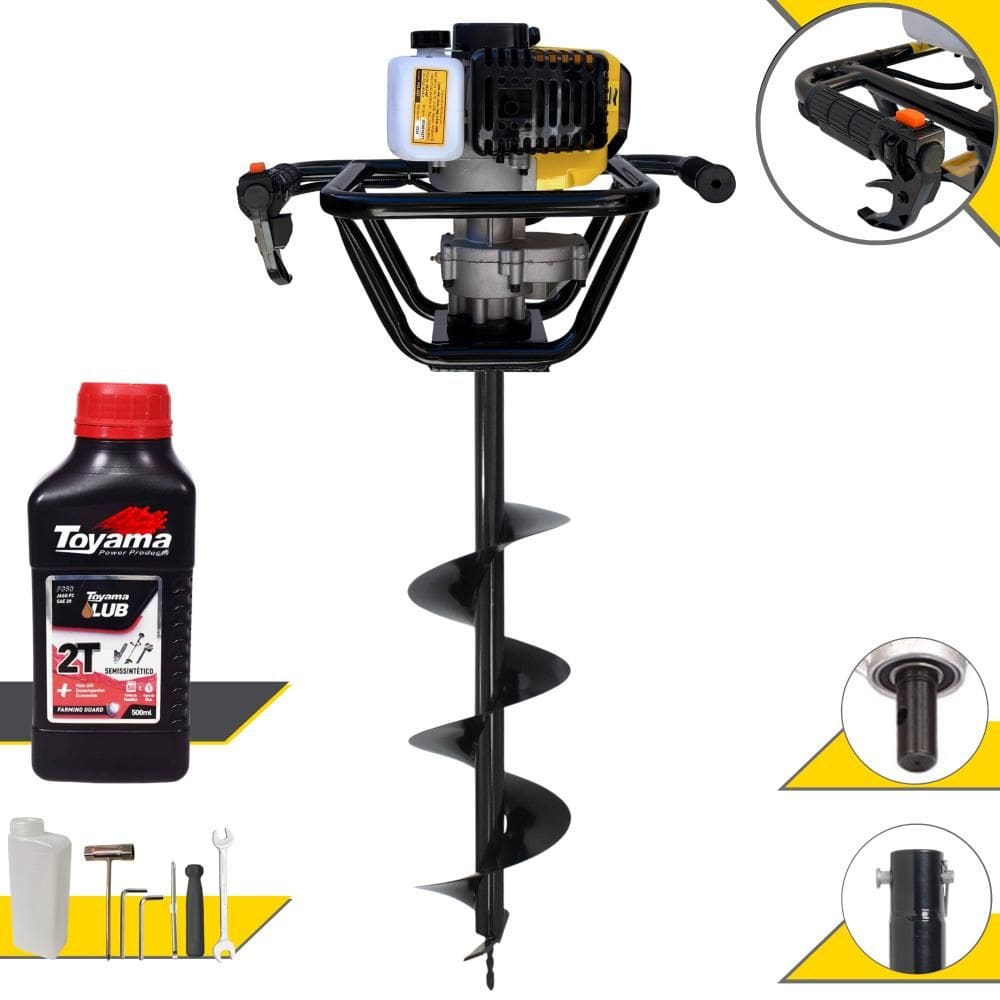 Trado Motorizado À Gasolina Lynus PSL517 52cc 1,8HP 9.000rpm Perfurador de Solo Profissional + Broca 80x20cm + ÓLEO TOYAMA 2T