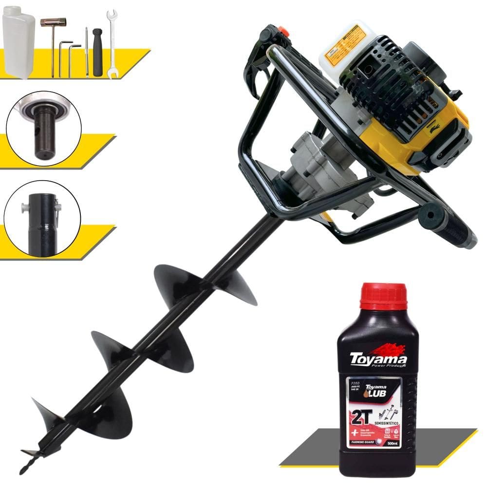 Perfurador de Solo Lynus PSL-517 À Gasolina Motor 2T 52cc 1,8HP Profissional de Alta Rotação e Performance Com Broca 80x20cm + ÓLEO TOYAMA 2 TEMPOS