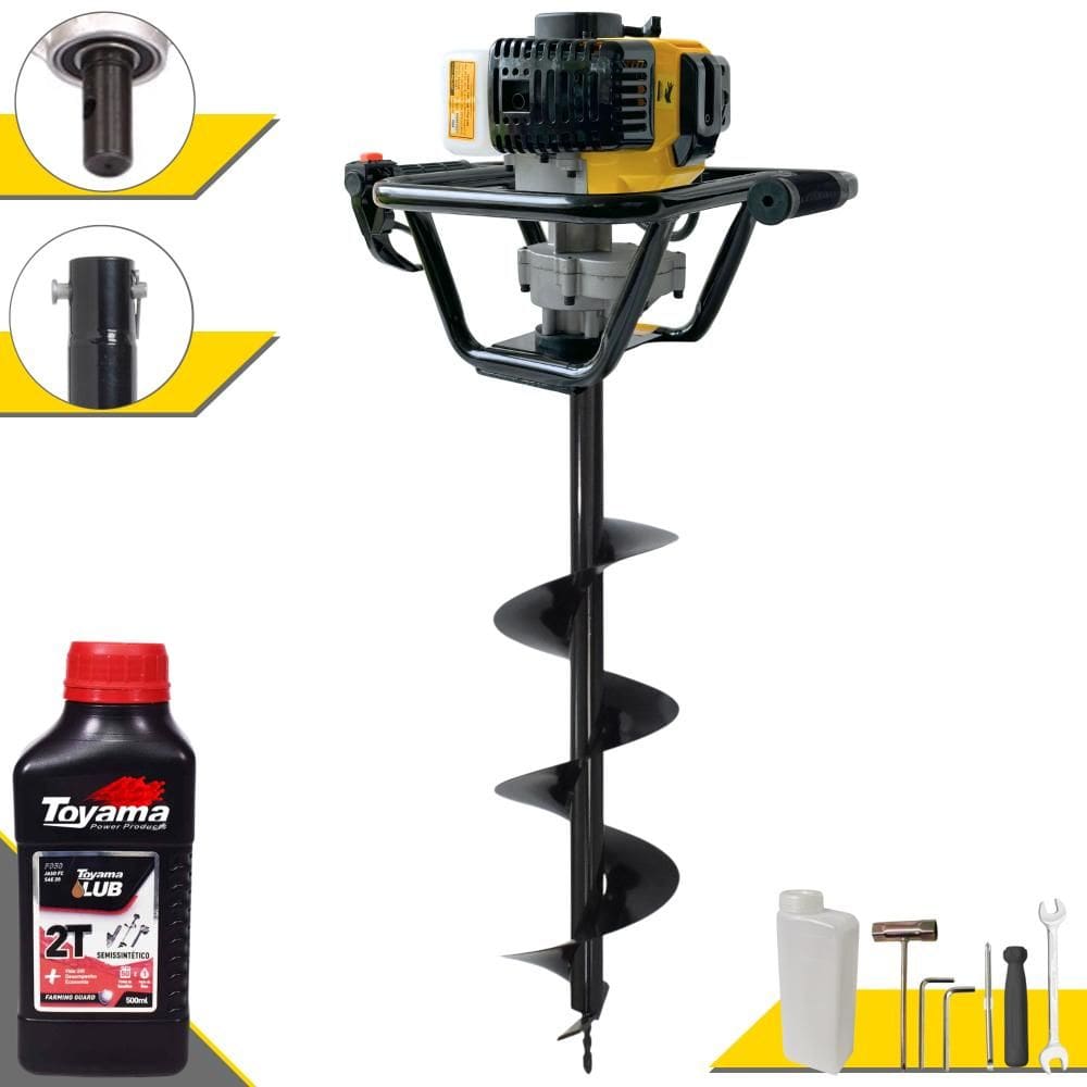 Perfurador Lynus PSL517 À Gasolina 2T 52cc 9.000rpm 1,8HP de Potência Com Broca 80x20cm Para Mourões e Reflorestamento + ÓLEO TOYAMA 2T