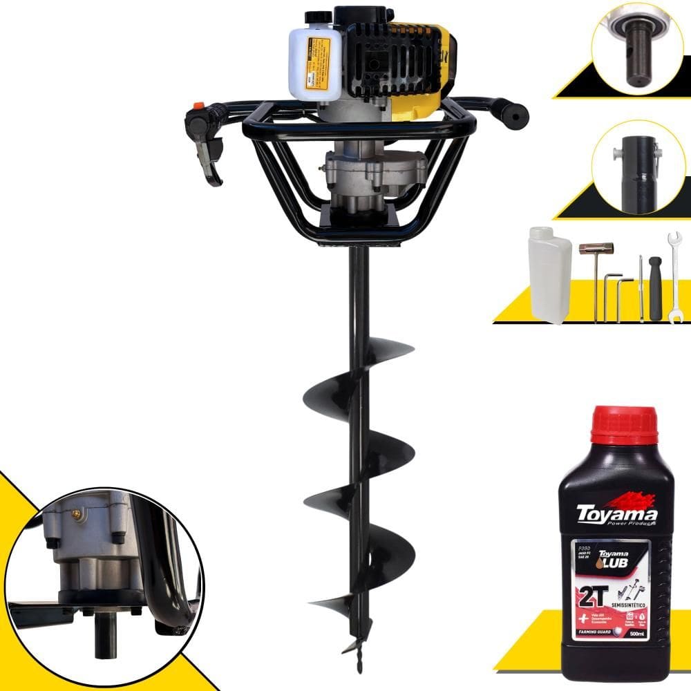 Perfurador de Solo Lynus Á Gasolina PSL517 51,7cc 1,8HP Com Broca 80x20cm Espiral Simples + Óleo Toyama 500ml